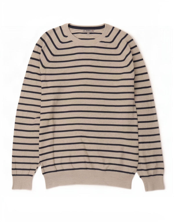Marks & Spencer Jersey con cuello barco para hombre, talla grande, gris, a rayas
