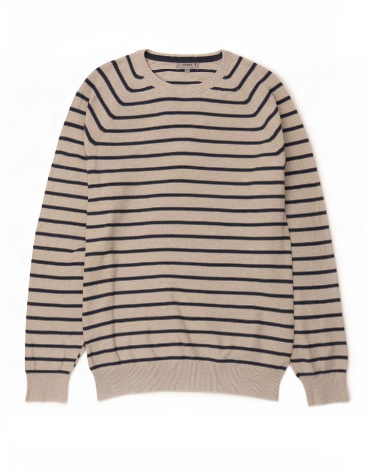 Marks & Spencer Jersey con cuello barco para hombre, talla grande, gris, a rayas