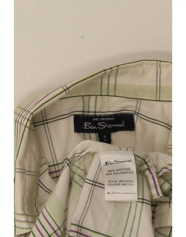 Ben Sherman Camisa de manga corta para hombre de algodón a cuadros verdes grandes