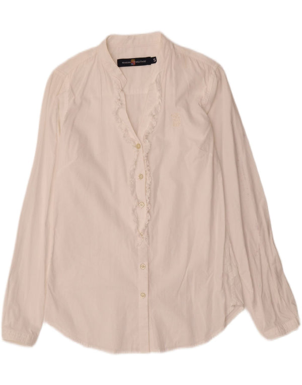 Marina Militare Blusa con volantes en la parte delantera para mujer UK 10 Small White Cotton