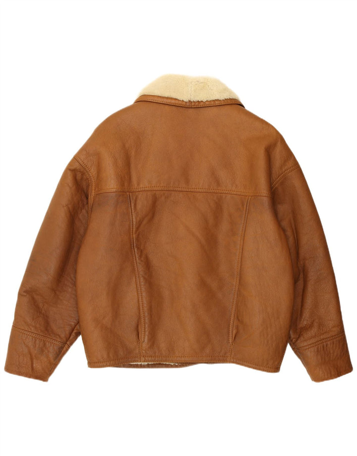 Vintage hombres shearling chaqueta Reino Unido 38 marrón medio shearling