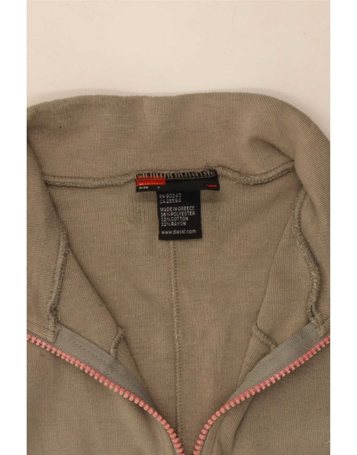 Diesel Mujer Gráfico Chándal Top Chaqueta UK 40 Grande Poliéster Gris