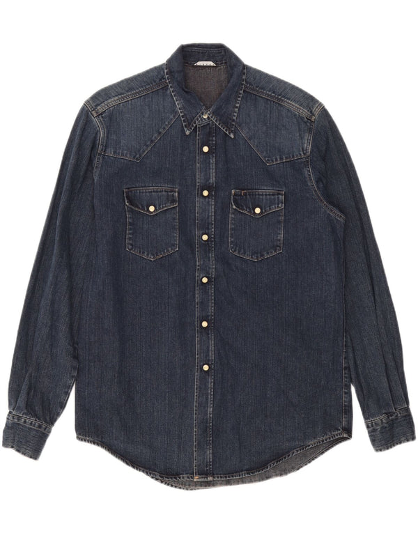 SISLEY Camisa vaquera para hombre grande azul marino