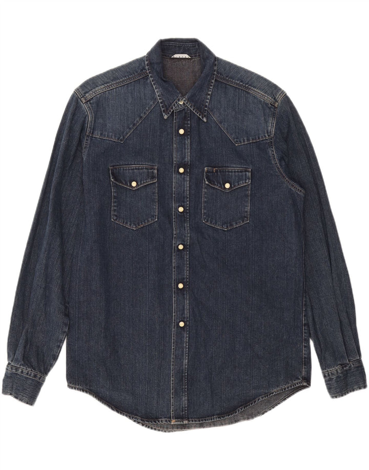 SISLEY Camisa vaquera para hombre grande azul marino