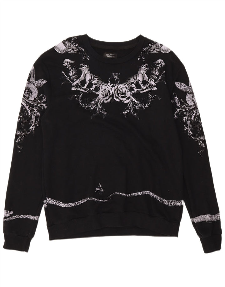 Zara Hombre Sudadera Gráfica Jumper XL Negro Algodón