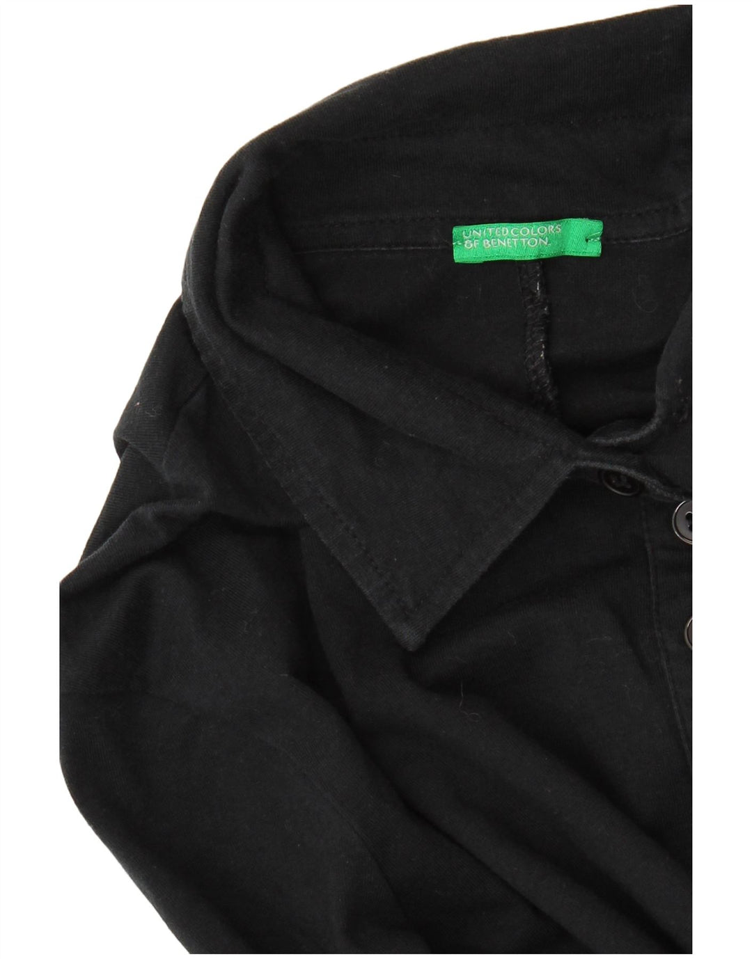 BENETTON Polo de manga larga para mujer UK 40 Small Negro