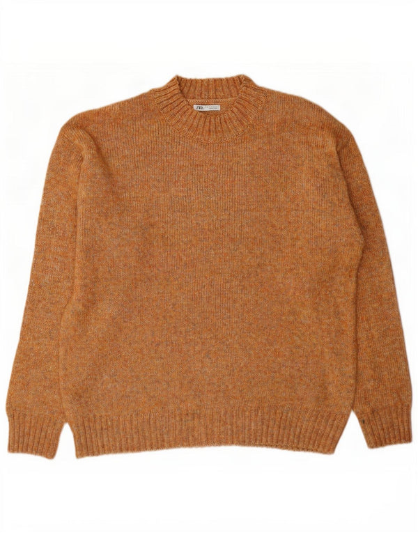 Zara Hombre Jersey Cuello Redondo Jersey XL Marrón Moteado