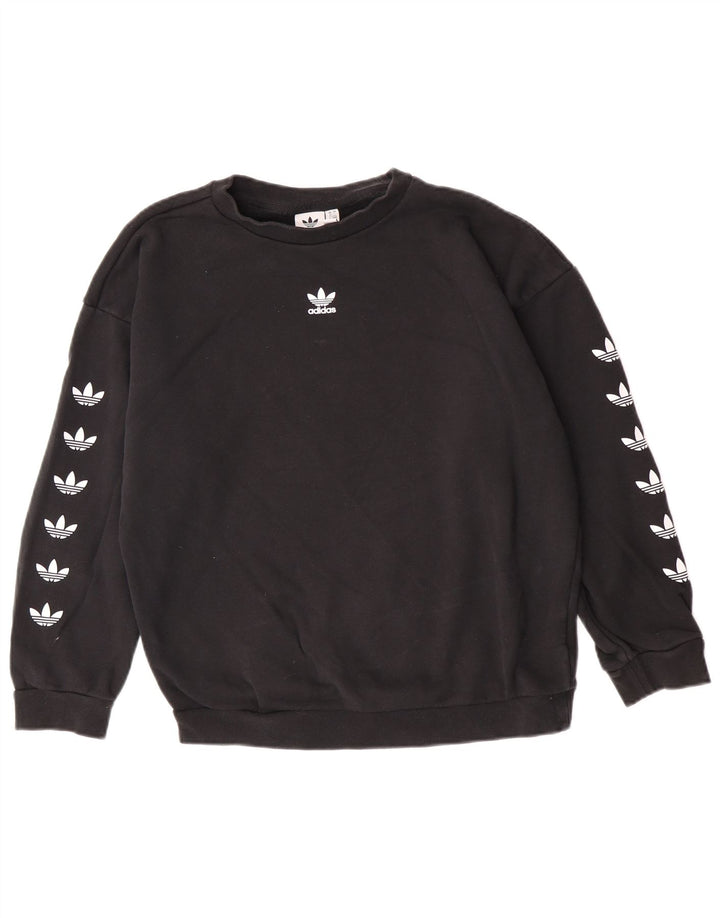 Adidas Sudadera de gran tamaño con gráfico para mujer UK 12 Medium Black Cotton