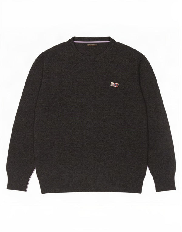 Napapijri Mens Geographic Crew Neck Jumper Sweater Large Grey Merino Wool