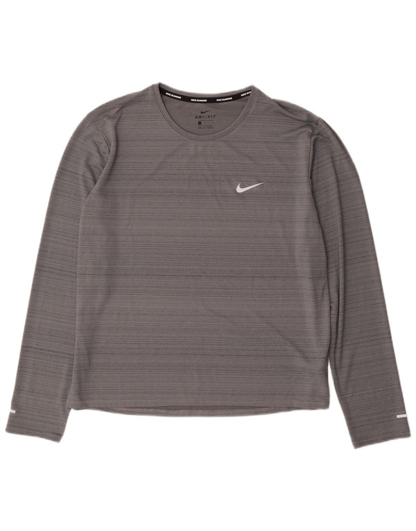 Nike Camiseta Dri Fit para hombre de manga larga de poliéster moteado gris grande