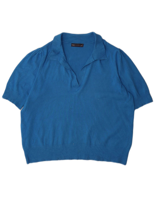 Marks & Spencer Jersey de Manga Corta con Cuello Polo para Mujer UK 40 XL Azul