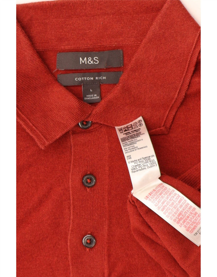 MARKS & SPENCER Jersey con cuello tipo polo para hombre, talla grande, algodón rojo