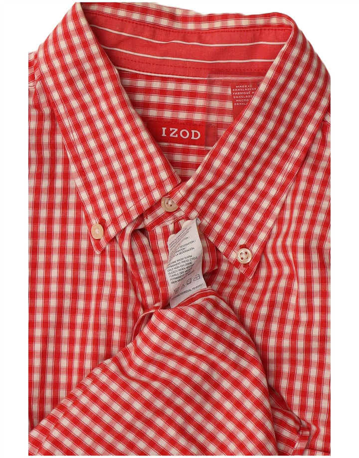 IZOD Camisa de hombre de algodón a cuadros rojo mediano
