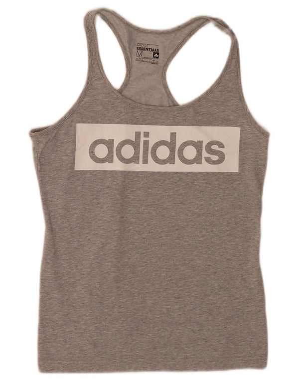 Adidas Mujer Gráfico Chaleco Top UK 12/14 Medio Gris Algodón Deportes