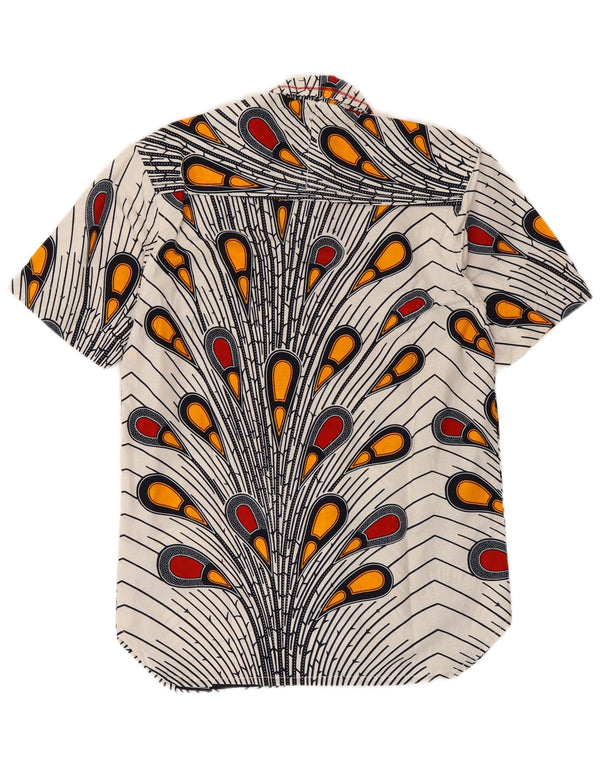 Vintage hombres patrón abstracto camisa de manga corta medio blanco