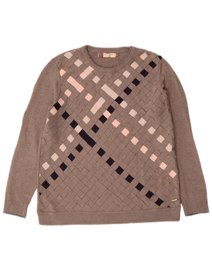 Ted Baker - Jersey de cuello redondo para mujer, talla 3, color gris medio, argyle/diamante