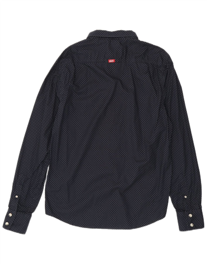 Camisa Superdry Hombre XL Algodón De Lunares Azul Marino