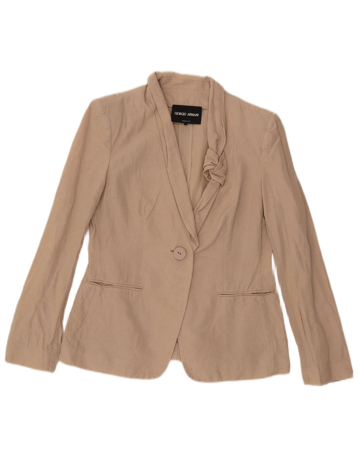 Armani Chaqueta Blazer de 1 Botón para Mujer UK 10 Small Beige Cotton