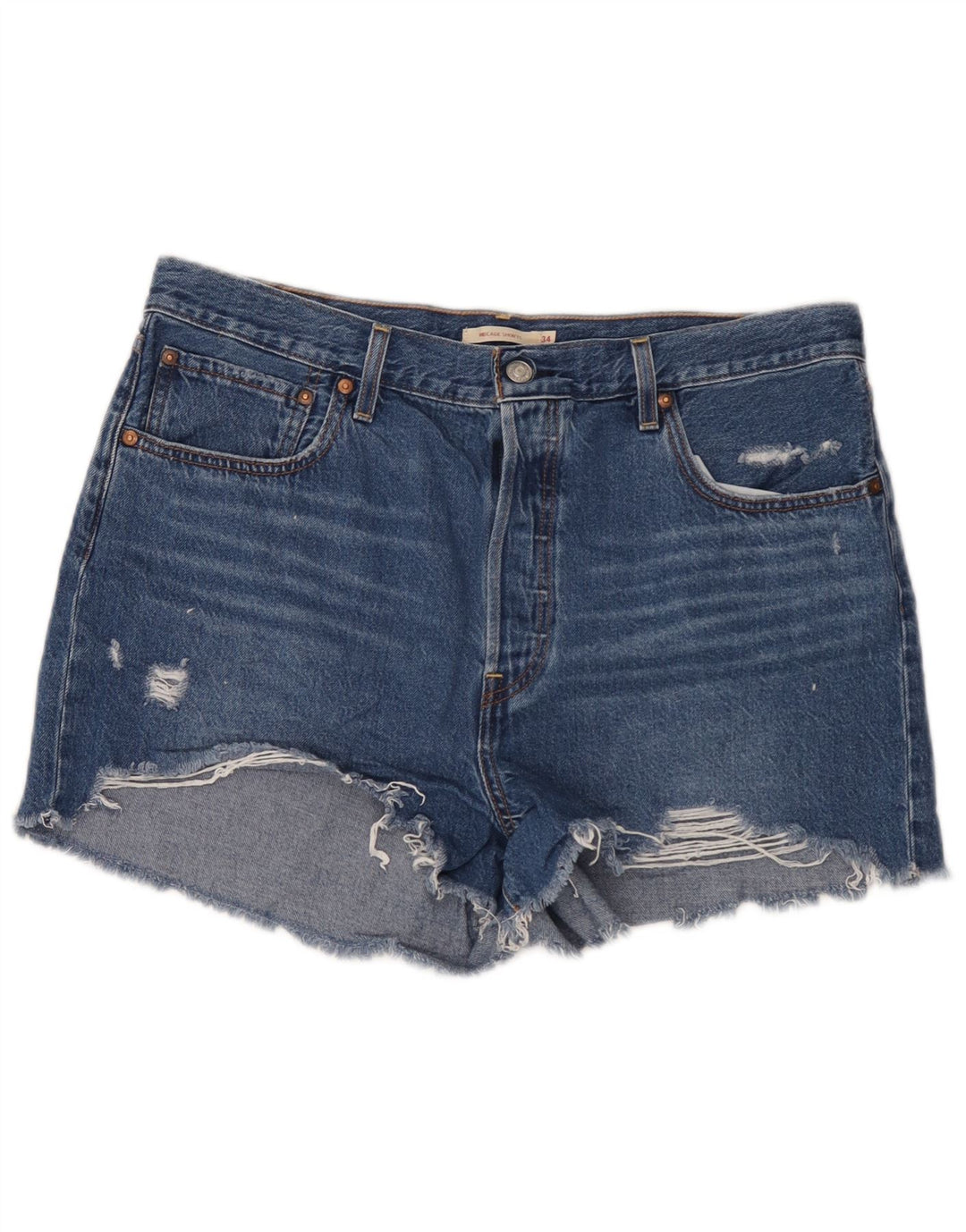 Levi's Mujer Ribcage Pantalones Cortos De Mezclilla Desgastados W34 Azul Grande