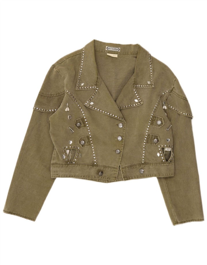 Vintage mujer crop denim chaqueta EU 40 algodón verde medio