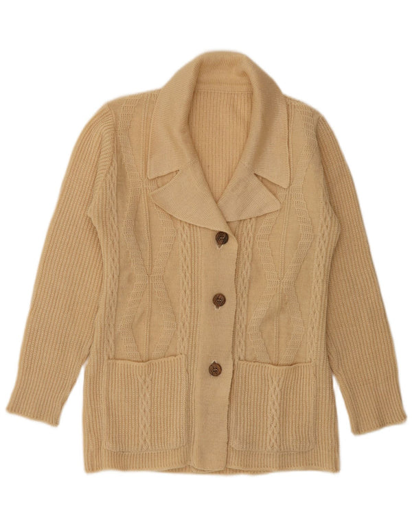 Vintage mujer Cardigan suéter Reino Unido 12 Medio Beige