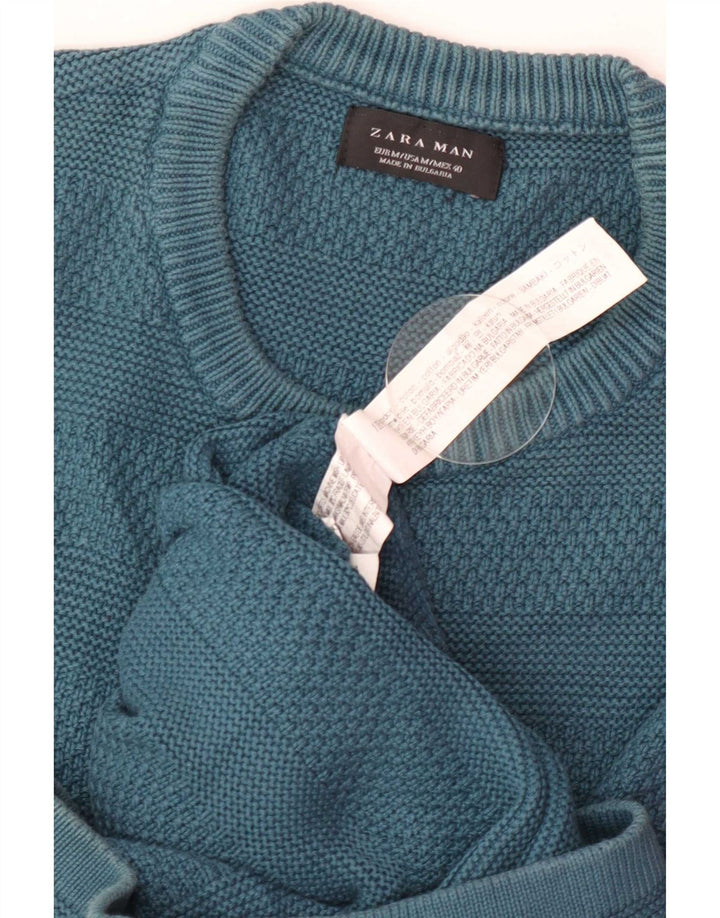 Zara Hombre Jersey Cuello Redondo Jersey Algodón Rayas Azul Medio