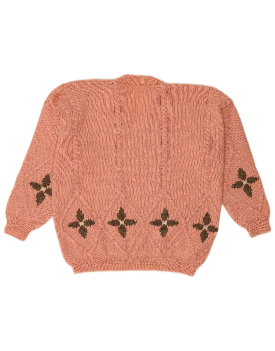 Vintage mujer V-cuello jumper suéter Reino Unido 16 grande rosa geométrico