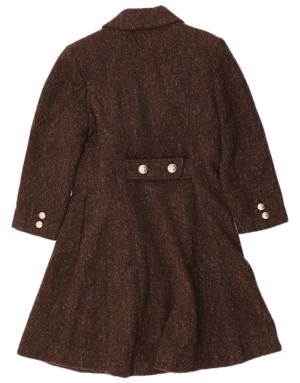 VINTAGE Mujer Abrigo de doble pecho Reino Unido 12 Lana moteada marrón medio