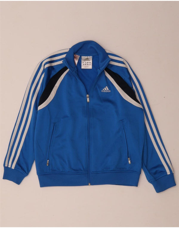 Adidas Boys Tracksuit Top Jacket 9-10 Years Blue Colourblock Polyester