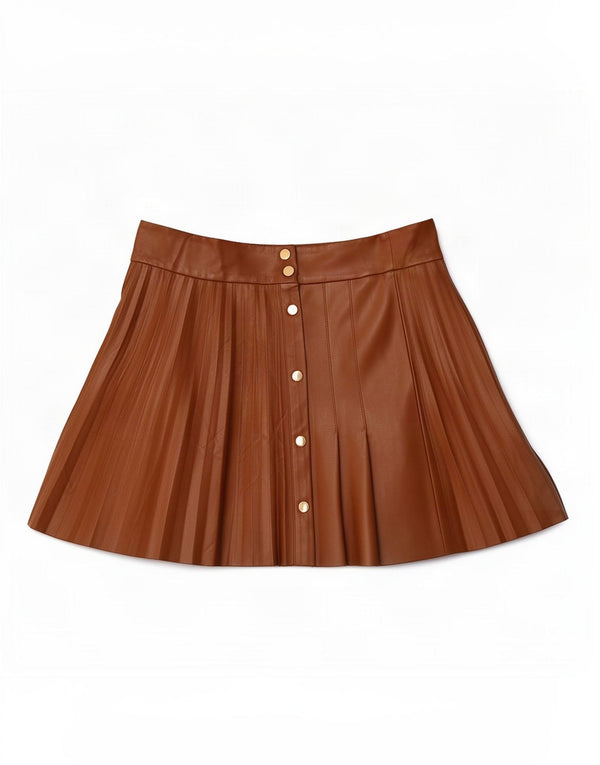 Zara Mujer Falda Plisada Cuchillo De Piel Sintética Grande W32 Poliéster Marrón