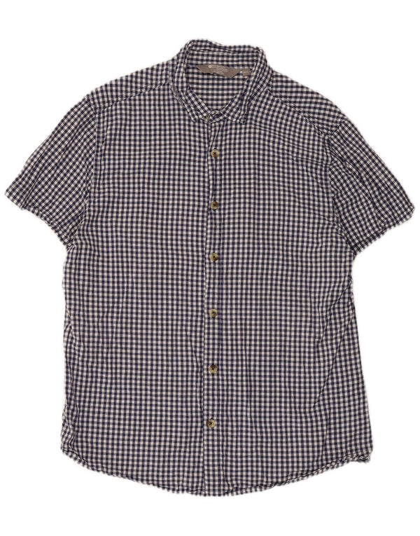 Camisa de manga corta para hombre Mountain Warehouse XL Algodón a cuadros azul marino