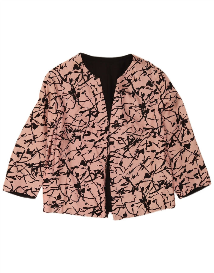 Vintage mujer patrón abstracto 3/4 manga Blazer chaqueta Reino Unido 16 rosa grande