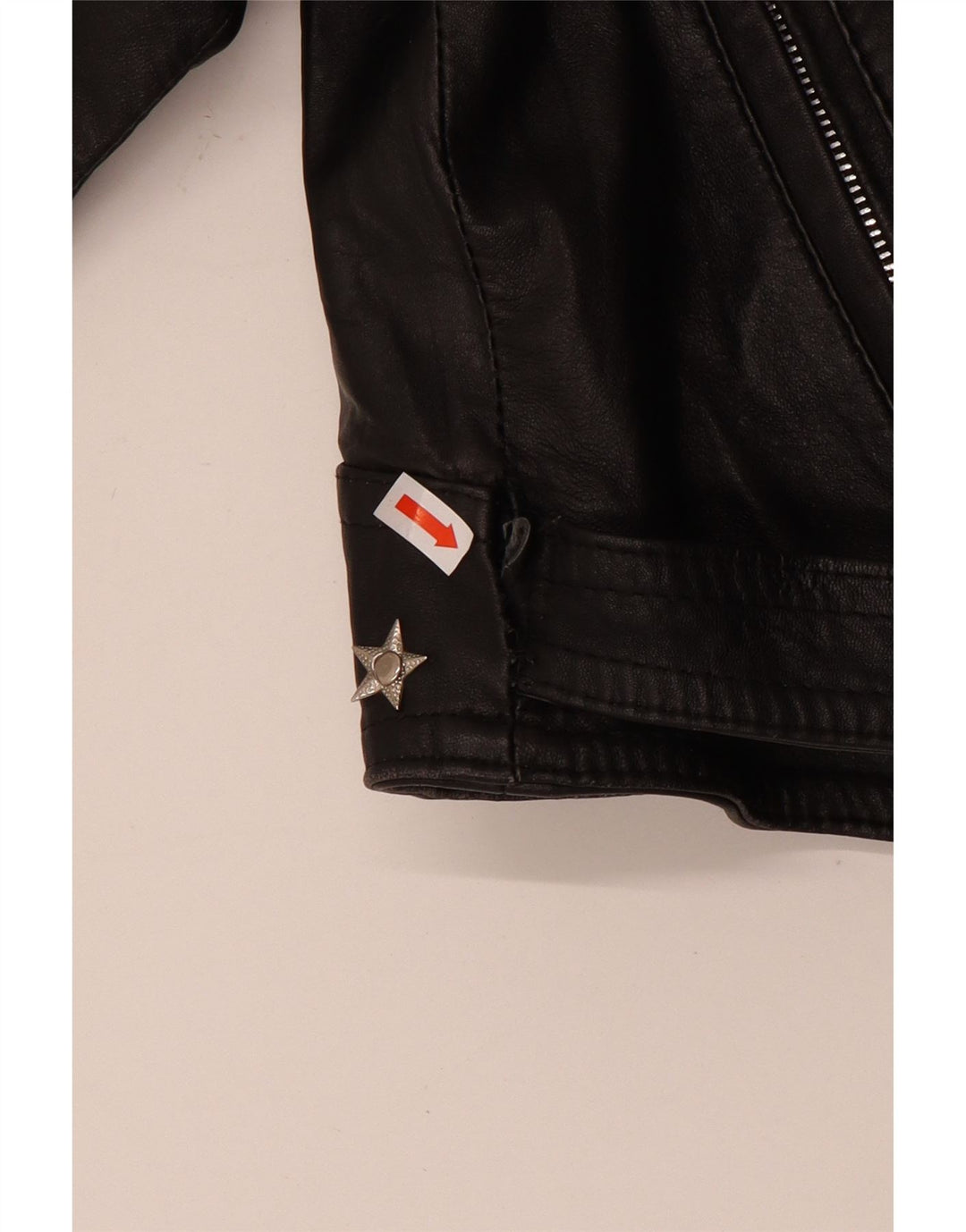 Vintage mujer crop cuero biker chaqueta Reino Unido 12 cuero negro medio