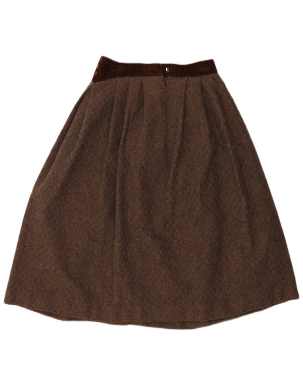 Vintage mujer cintura alta plisada A-Line falda Reino Unido 12 Medio W26 Marrón