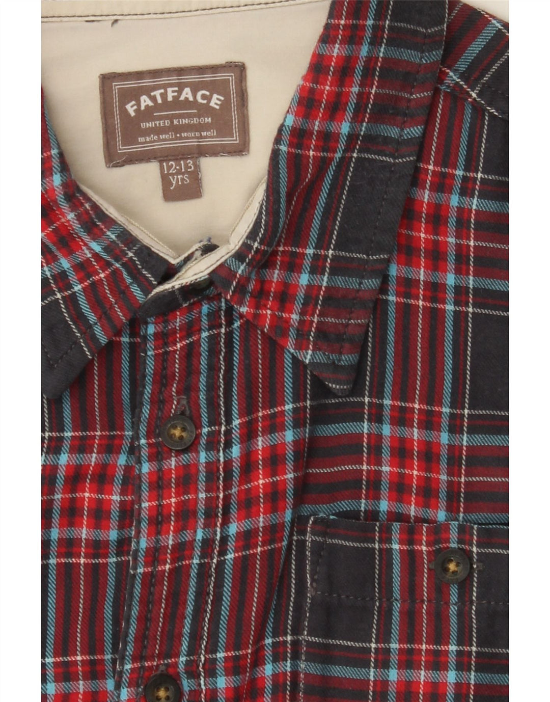 FAT FACE Camisa de franela para niño 12-13 años Cuadros rojos