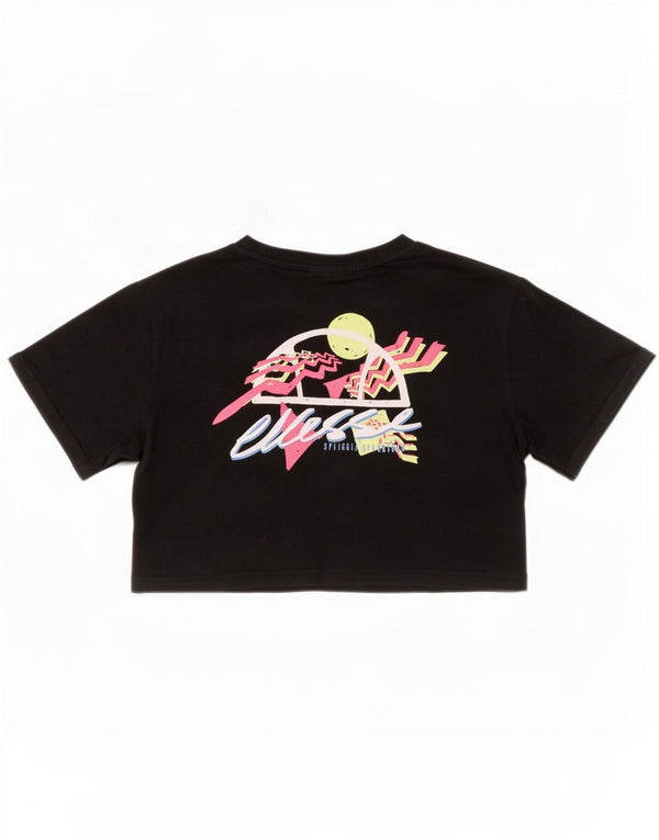 Ellesse Camiseta corta gráfica para mujer Top UK 10 Small Black Cotton