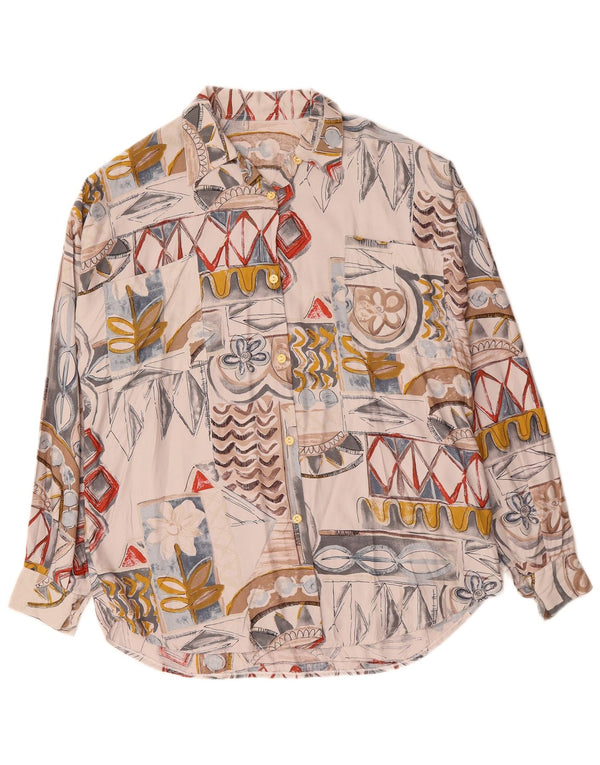 VINTAGE Camisa de mujer Reino Unido 18 XL Patchwork blanco