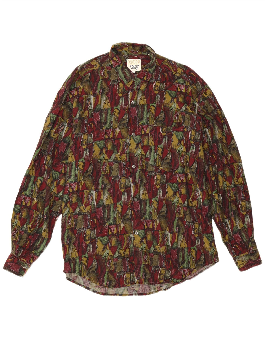 Vintage hombres patrón abstracto camisa grande viscosa burdeos