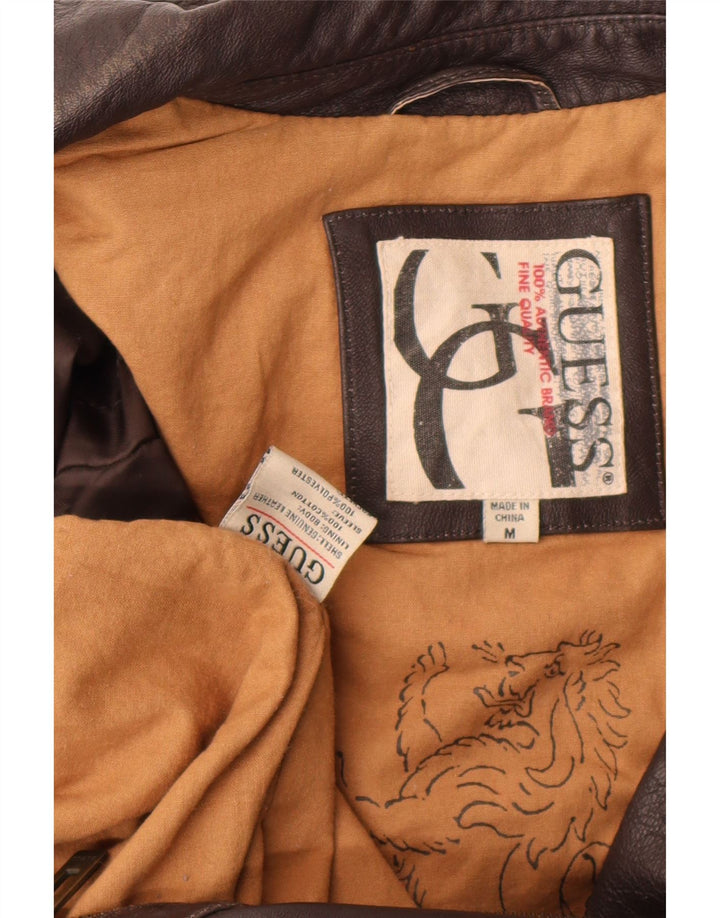 Guess Chaqueta de cuero para hombre UK 38 Cuero marrón medio