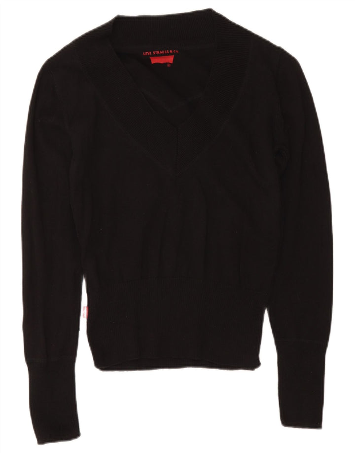 Levi's Suéter tipo jersey con cuello en V para mujer UK 12 Mediano Algodón negro