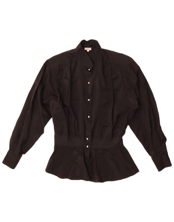 Vintage mujer camisa blusa Reino Unido 18 XL acetato negro