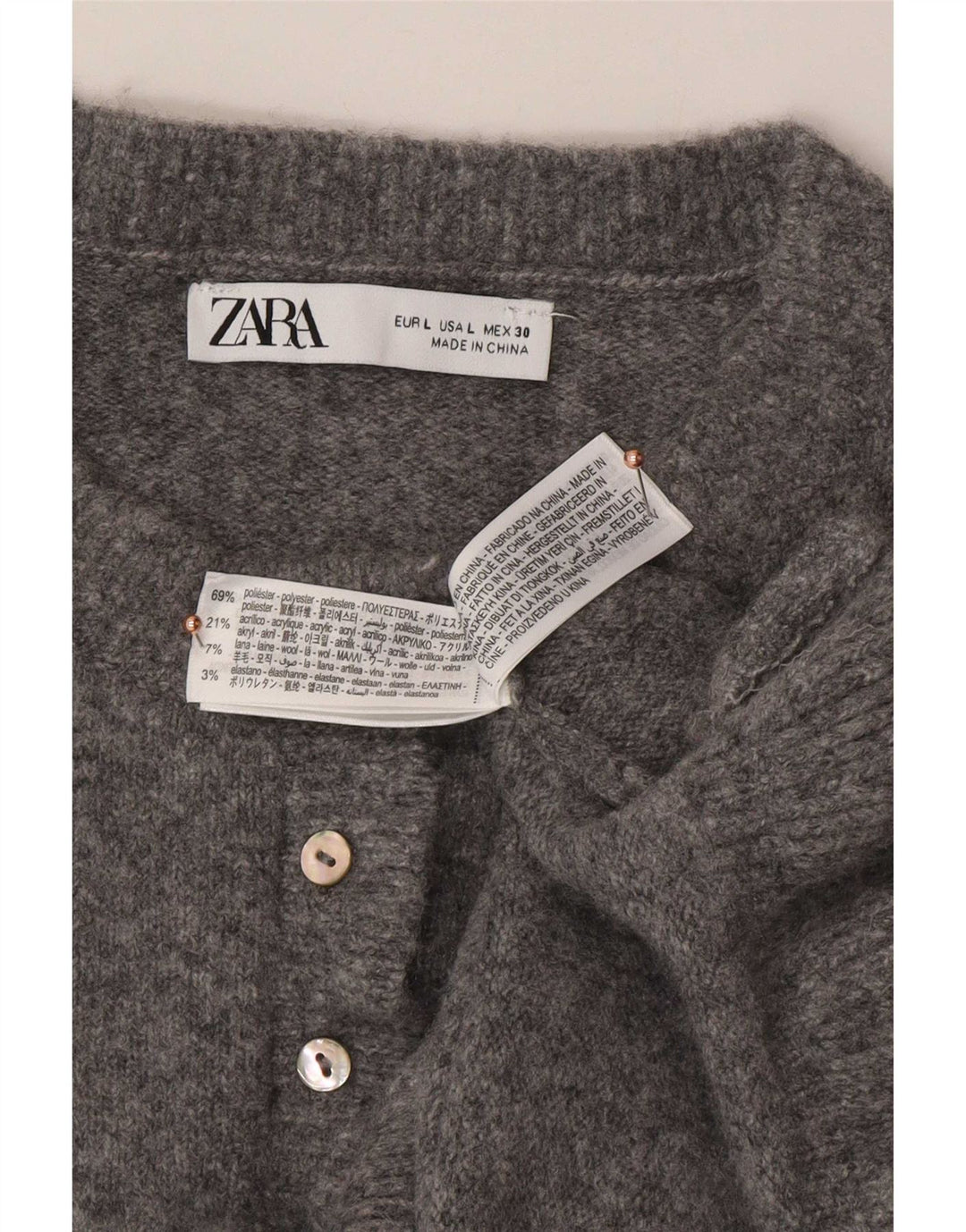 Zara Mujer Cárdigan Suéter UK 46 Grande Poliéster Gris