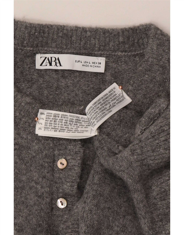Zara Mujer Cárdigan Suéter UK 46 Grande Poliéster Gris