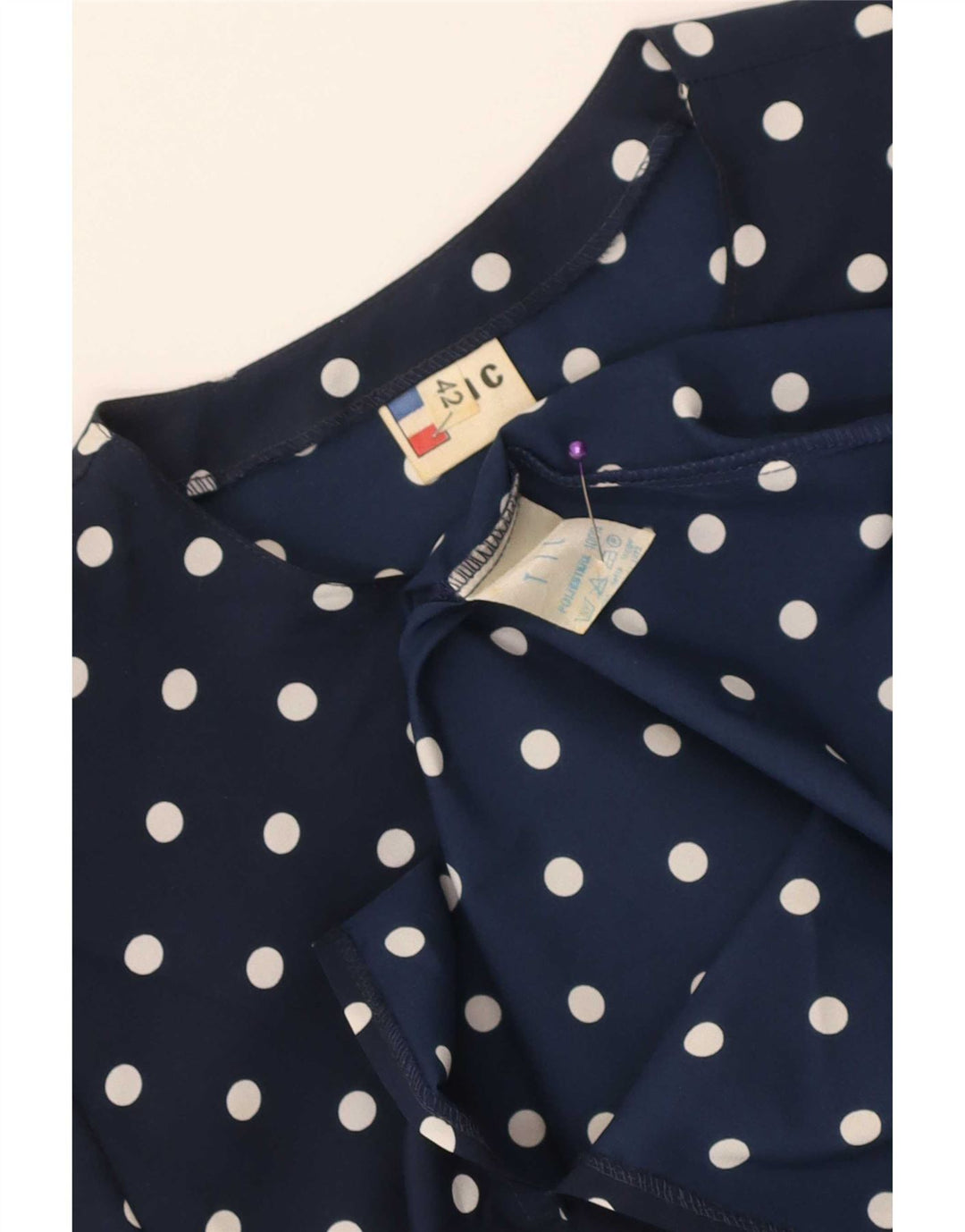 Vestido peplum vintage para mujer IT 42 Poliéster de lunares azul marino medio