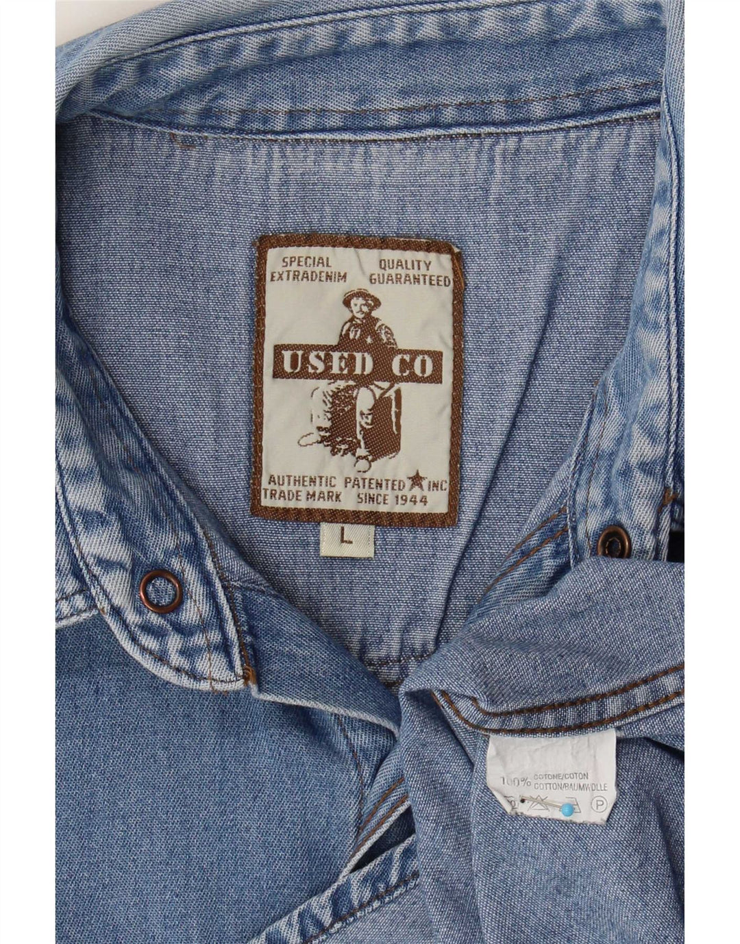 Camisa vaquera vintage para hombre algodón azul grande