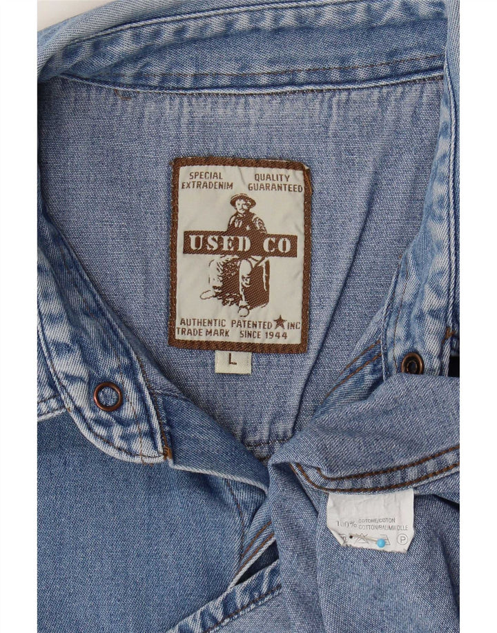 Camisa vaquera vintage para hombre algodón azul grande