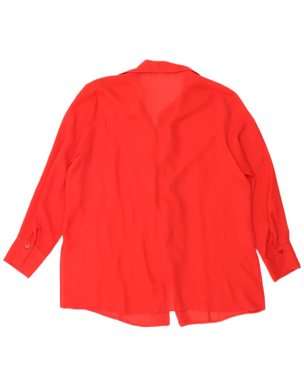 Vintage mujer volante frente camisa blusa Reino Unido 18 XL poliéster rojo