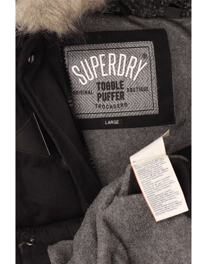 Superdry Chaqueta Acolchada Con Capucha Para Mujer UK 44 Grande Poliéster Negro