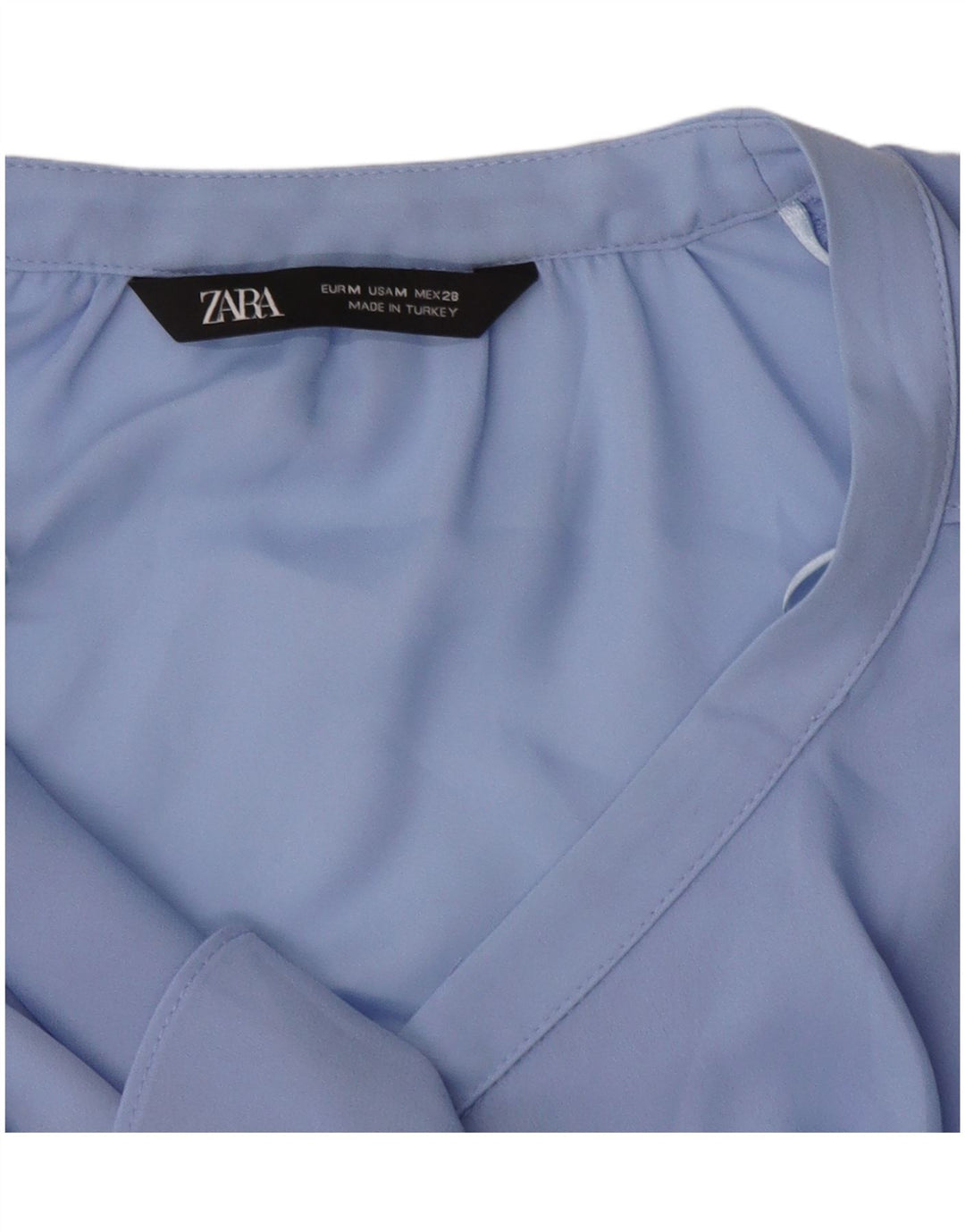 ZARA Mujer Blusa Camisera Con Volantes Delanteros UK 44 Azul Medio