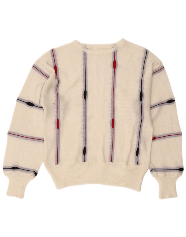 Vintage mujer barco cuello jersey suéter Reino Unido 14 medio blanco rayas